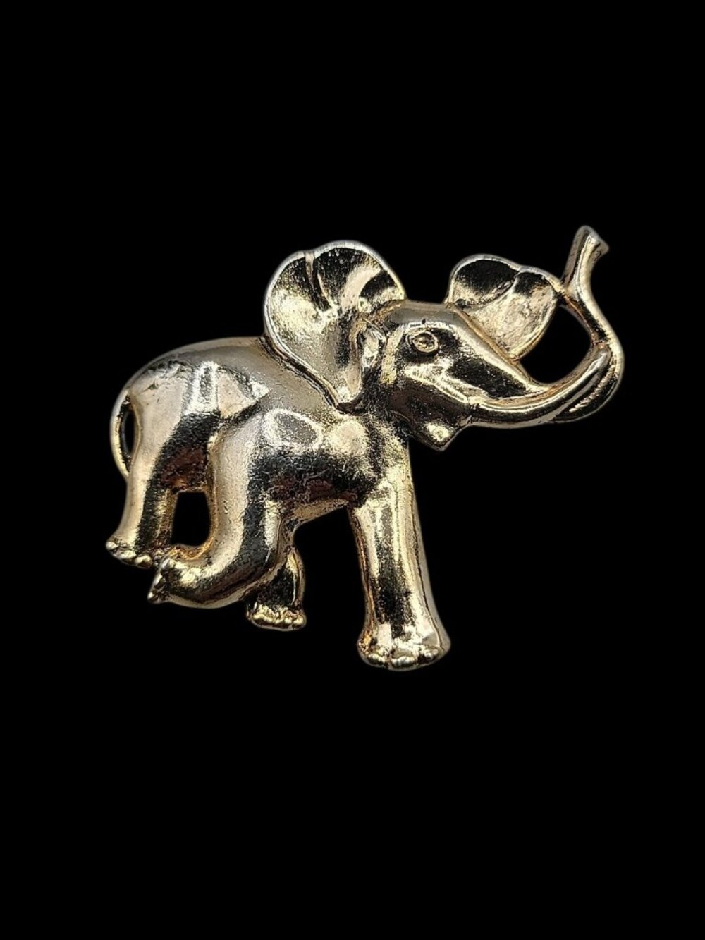 Gold-Tone Elephant Brooch Pin With Textured Finish Trunk Up for Good Luck - Picture 2 of 4